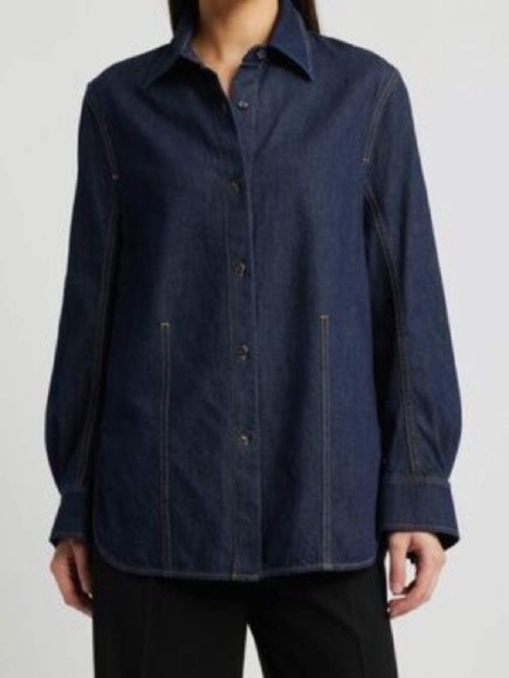 COS Sz 8 Dark Denim Chambray Cotton Minimalist Button Front Western Shirt